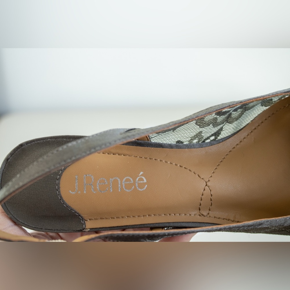 J. Renee Faleece Slingback Lace Rhinestones Gray Blocked Heel Women’s Shoes 9.5M - Picture 3 of 8